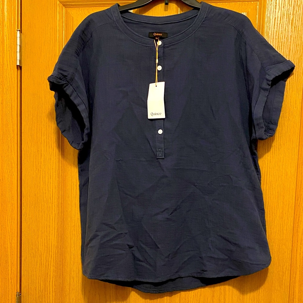 Quince Deep Blue Casual Button Down Shirt Women’s dark blue 5 buttons XL